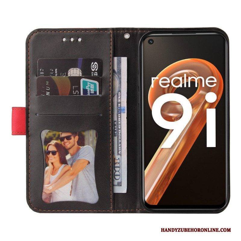 Lederhüllen Für Realme 9i Mit Kordel Zweifarbiger Riemen