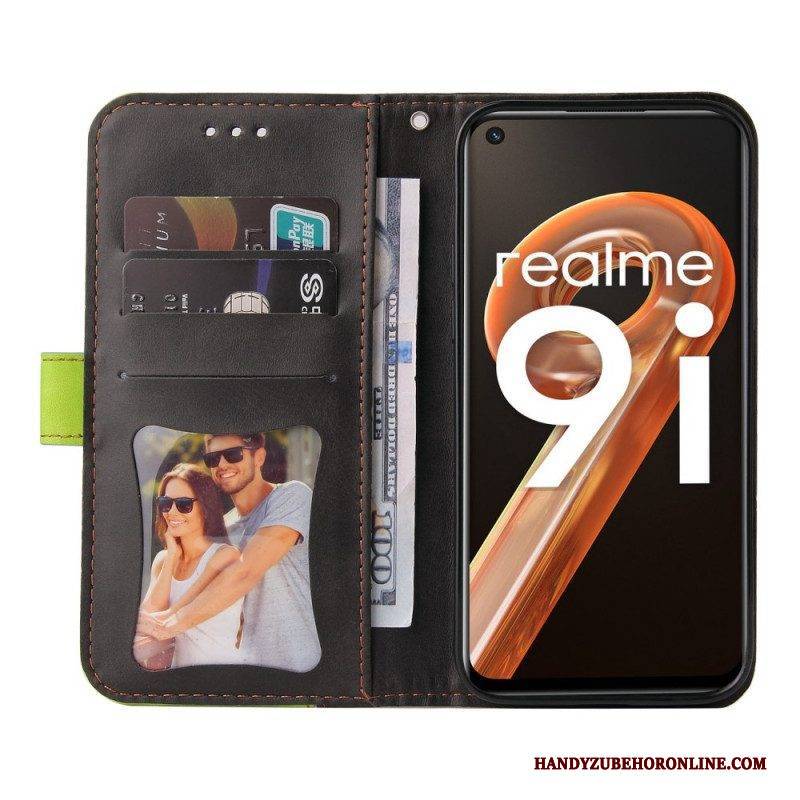 Lederhüllen Für Realme 9i Mit Kordel Zweifarbiger Riemen