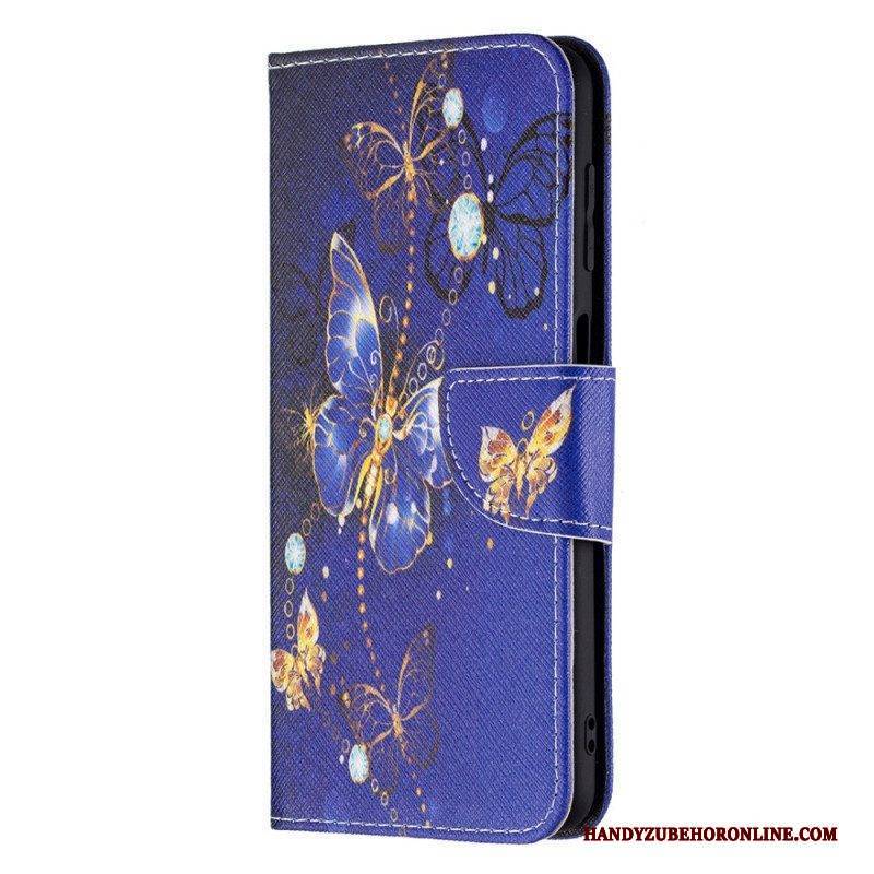 Lederhüllen Für Samsung Galaxy M32 Goldene Schmetterlinge