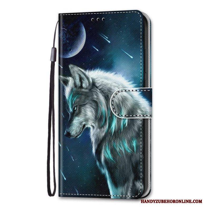 Lederhüllen Für Samsung Galaxy M53 5G Mit Kordel Schlüsselband Wolf