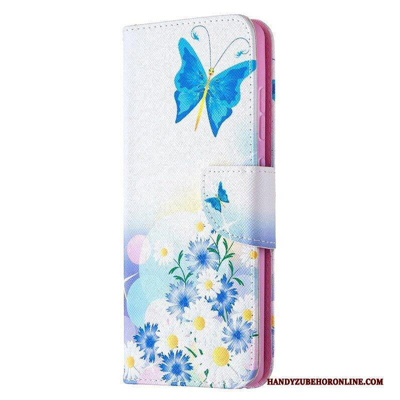 Lederhüllen Für Samsung Galaxy S20 FE Bemalte Schmetterlinge Und Blumen