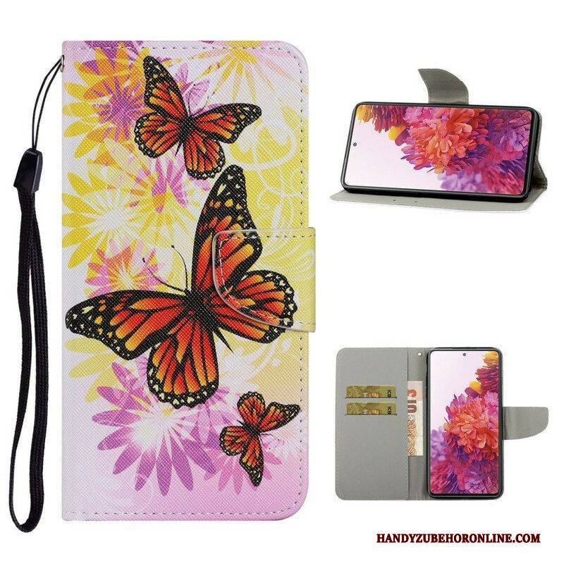 Lederhüllen Für Samsung Galaxy S20 FE Schmetterlinge Und Sommerblumen