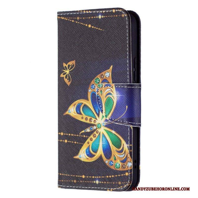 Lederhüllen Für Samsung Galaxy S22 5G Goldene Schmetterlinge