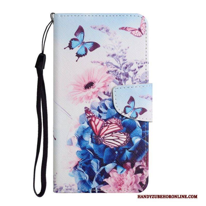 Lederhüllen Für Samsung Galaxy S22 Plus 5G Blumenstrauß Und Schmetterlinge