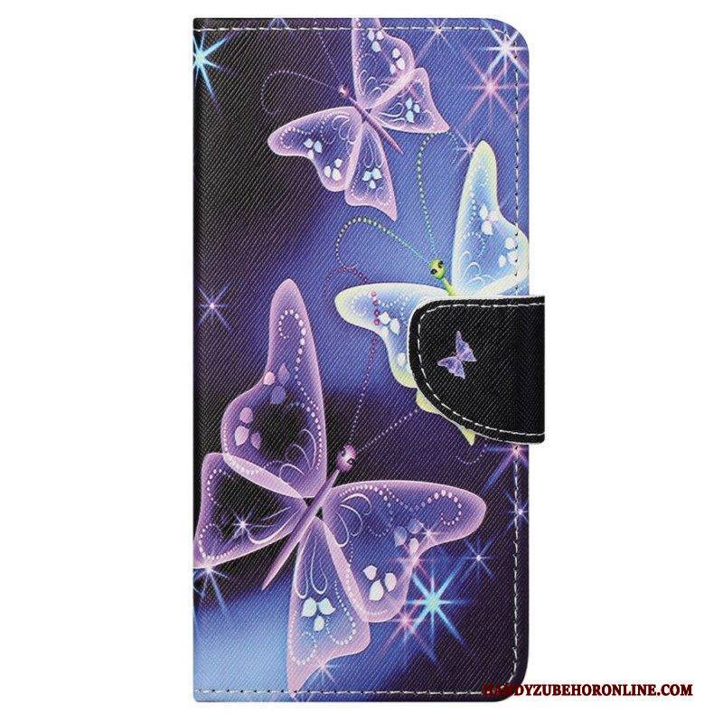 Lederhüllen Für Samsung Galaxy S23 Ultra 5G Erhabene Schmetterlinge