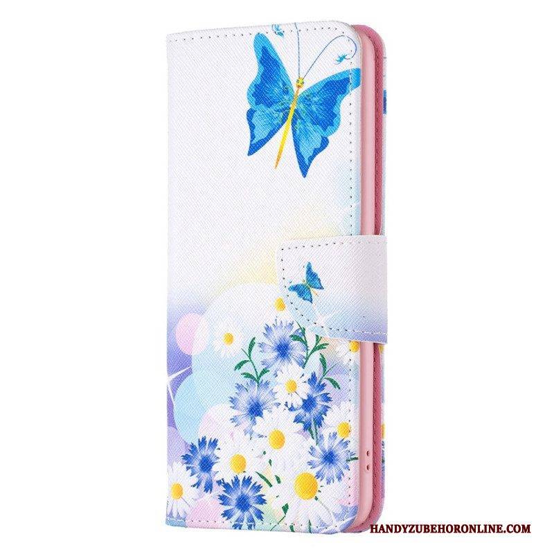 Lederhüllen Für Xiaomi 12T / 12T Pro Bemalte Schmetterlinge Und Blumen