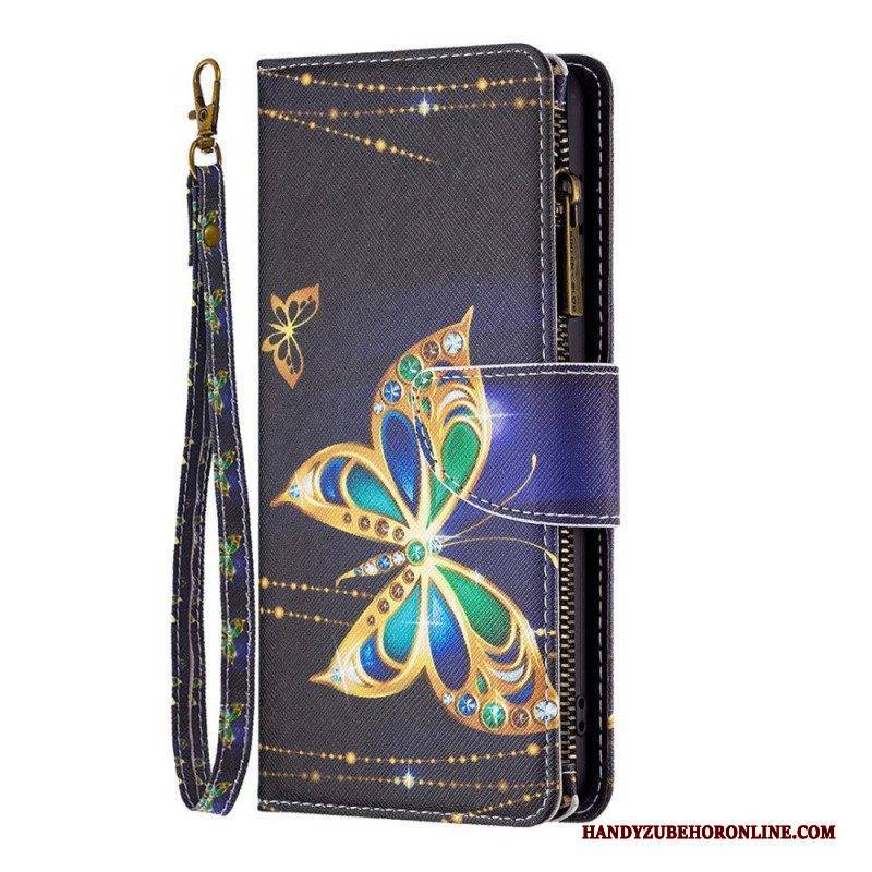 Lederhüllen Für iPhone 14 Pro Max Reißverschlusstasche Mit Schmetterlingen
