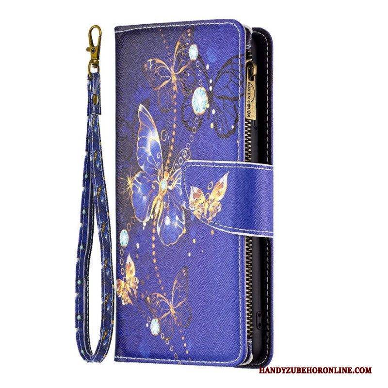 Lederhüllen Für iPhone 14 Pro Max Reißverschlusstasche Mit Schmetterlingen