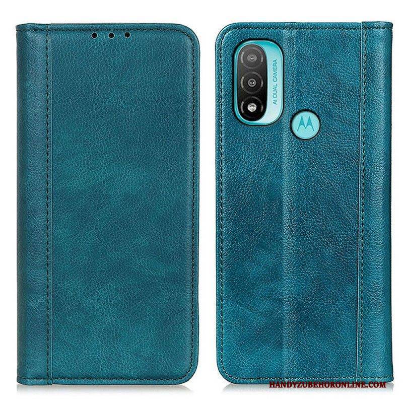 Schutzhülle Für Moto E40 / E30 / E20 Flip Case Eleganz Aus Gespaltenem Litschi-leder