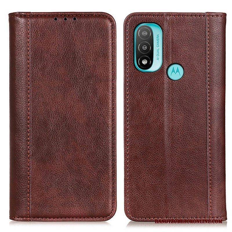 Schutzhülle Für Moto E40 / E30 / E20 Flip Case Eleganz Aus Gespaltenem Litschi-leder