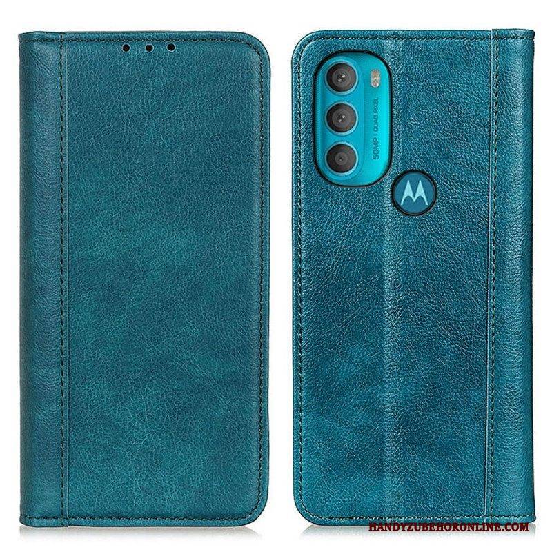 Schutzhülle Für Moto G71 5G Flip Case Eleganz Aus Gespaltenem Litschi-leder