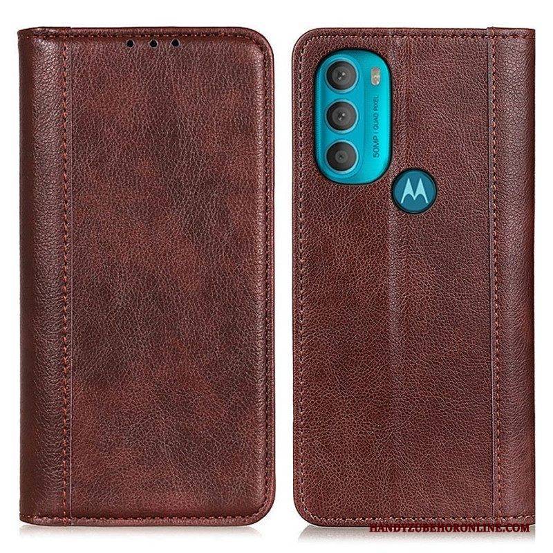 Schutzhülle Für Moto G71 5G Flip Case Eleganz Aus Gespaltenem Litschi-leder