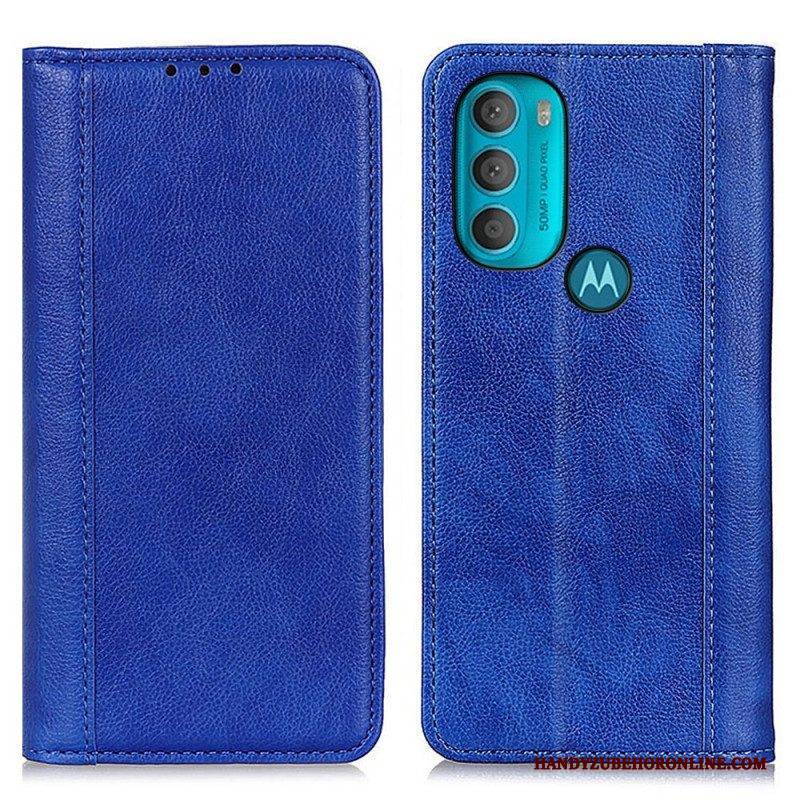 Schutzhülle Für Moto G71 5G Flip Case Eleganz Aus Gespaltenem Litschi-leder