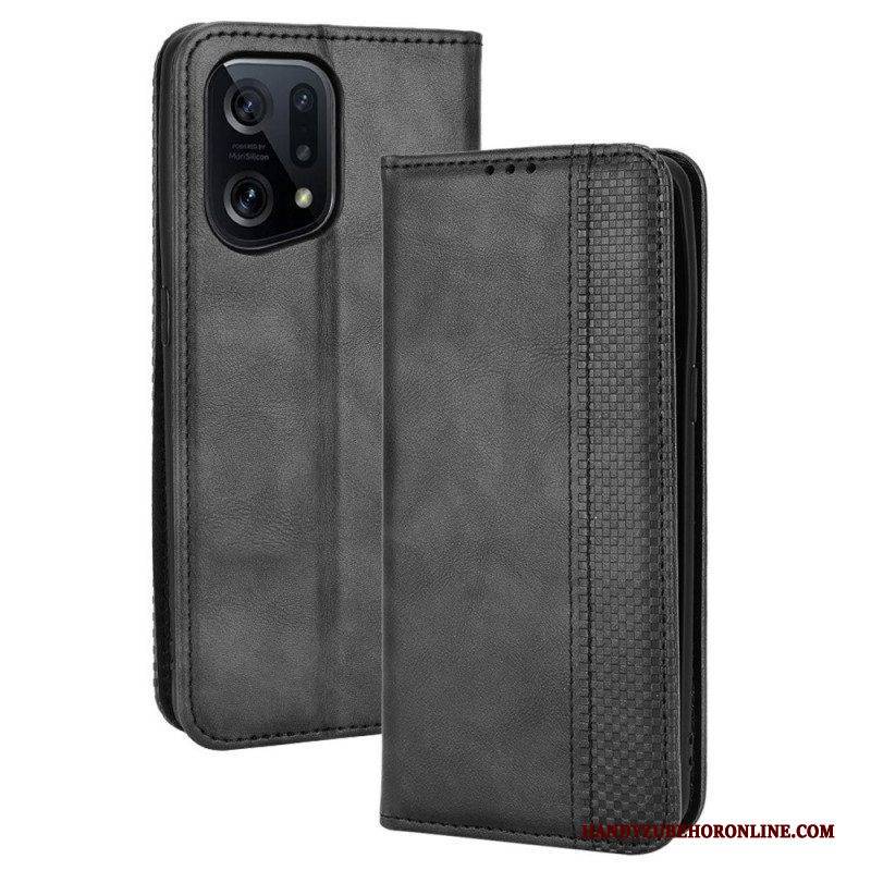 Schutzhülle Für Oppo Find X5 Flip Case Stilisierter Vintage-ledereffekt