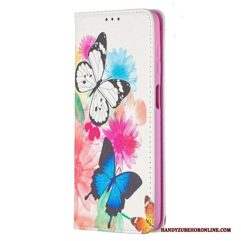 Schutzhülle Für Samsung Galaxy M12 / A12 Flip Case Bunte Schmetterlinge