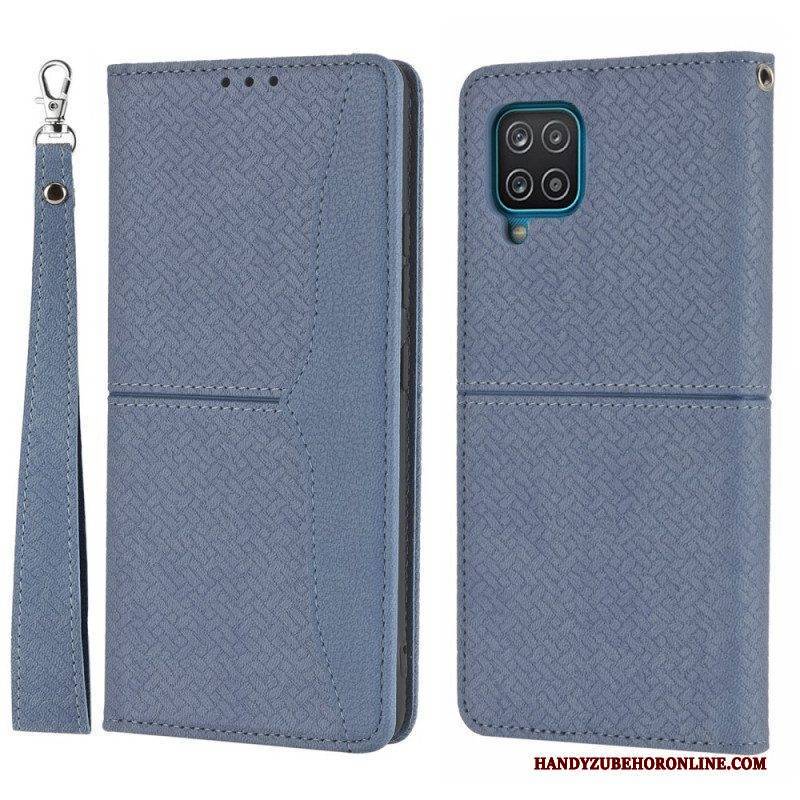 Schutzhülle Für Samsung Galaxy M12 / A12 Mit Kordel Flip Case Riemchen-stil Aus Gewebtem Leder