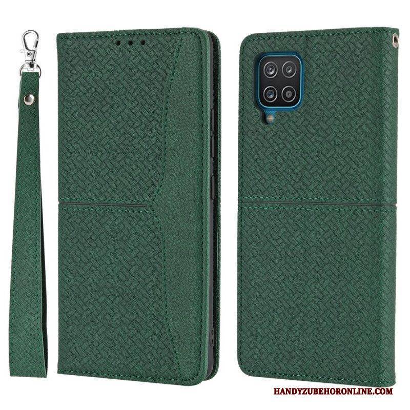 Schutzhülle Für Samsung Galaxy M12 / A12 Mit Kordel Flip Case Riemchen-stil Aus Gewebtem Leder