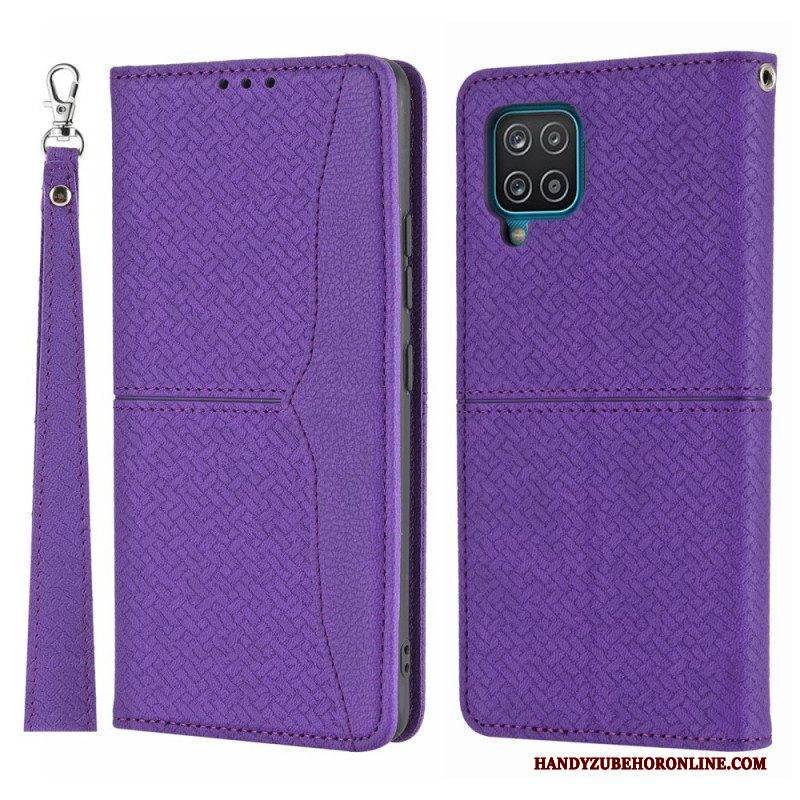 Schutzhülle Für Samsung Galaxy M12 / A12 Mit Kordel Flip Case Riemchen-stil Aus Gewebtem Leder