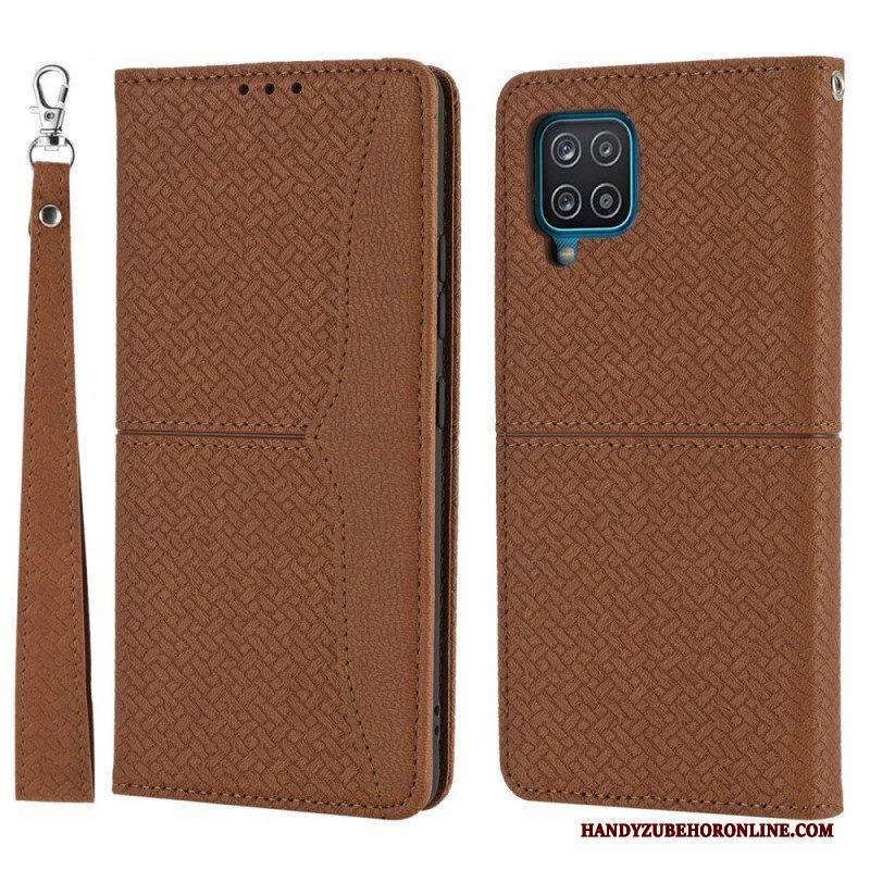 Schutzhülle Für Samsung Galaxy M12 / A12 Mit Kordel Flip Case Riemchen-stil Aus Gewebtem Leder