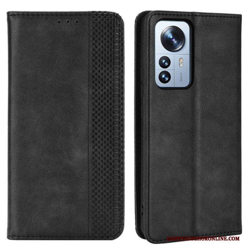 Schutzhülle Für Xiaomi 12 Pro Flip Case Stilisierter Vintage-ledereffekt