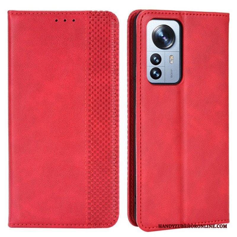 Schutzhülle Für Xiaomi 12 Pro Flip Case Stilisierter Vintage-ledereffekt