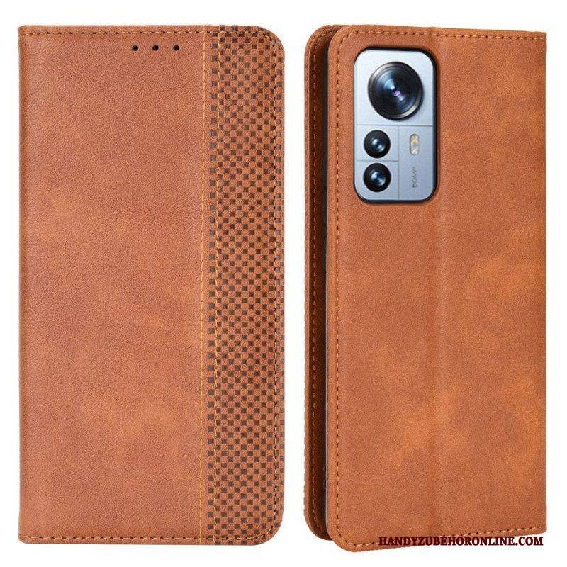 Schutzhülle Für Xiaomi 12 Pro Flip Case Stilisierter Vintage-ledereffekt