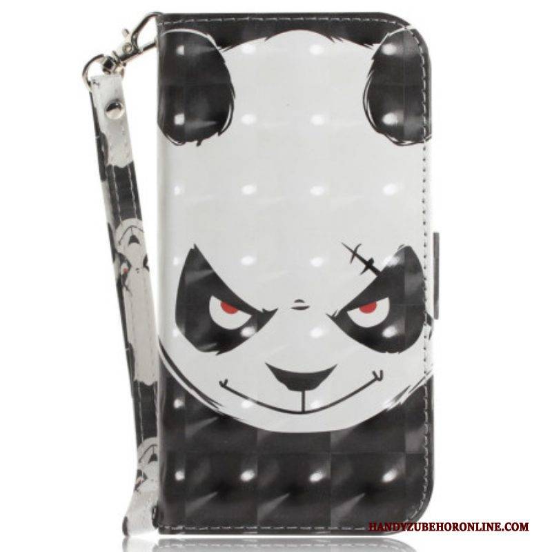 Flip Case Für Honor Magic 5 Lite Mit Kordel Wütender Panda Mit Schlüsselband