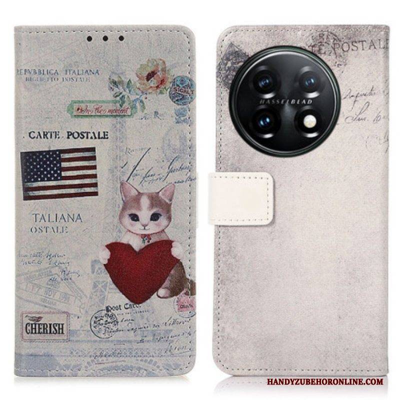 Flip Case Für OnePlus 11 5G Reisende Katze