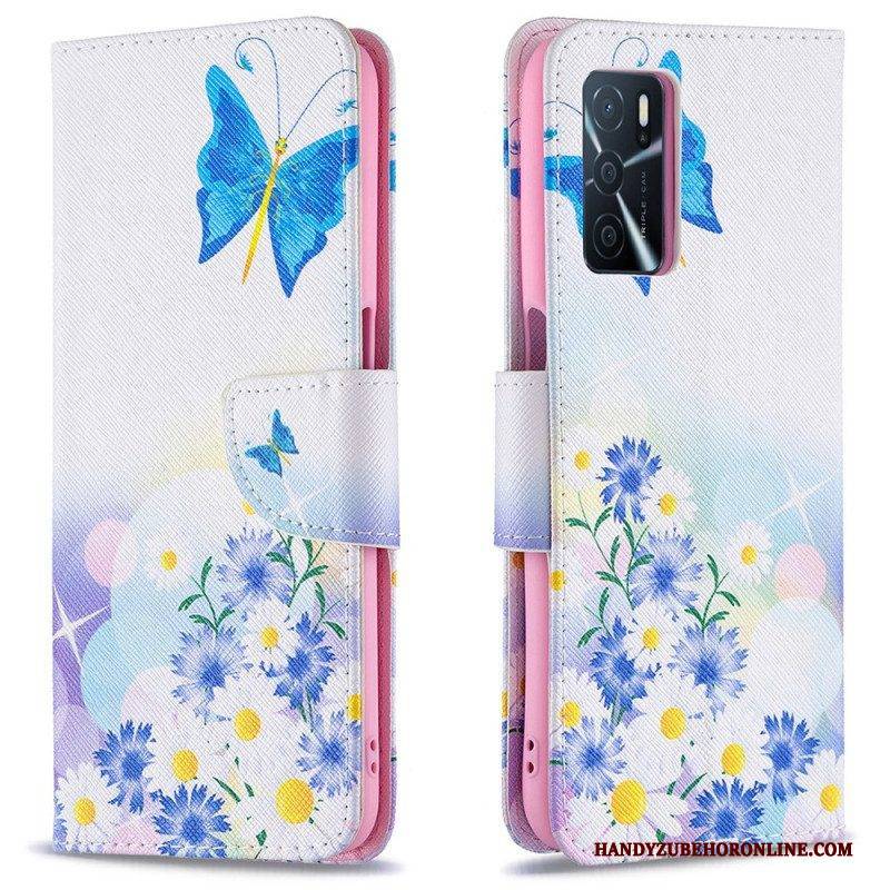 Flip Case Für Oppo A16 / A16s Bemalte Schmetterlinge Und Blumen