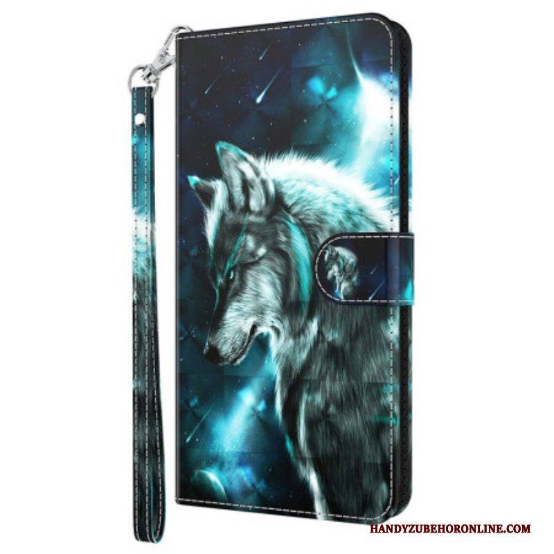 Flip Case Für Oppo A54 5G / A74 5G Mit Kordel Schlüsselband Wolf