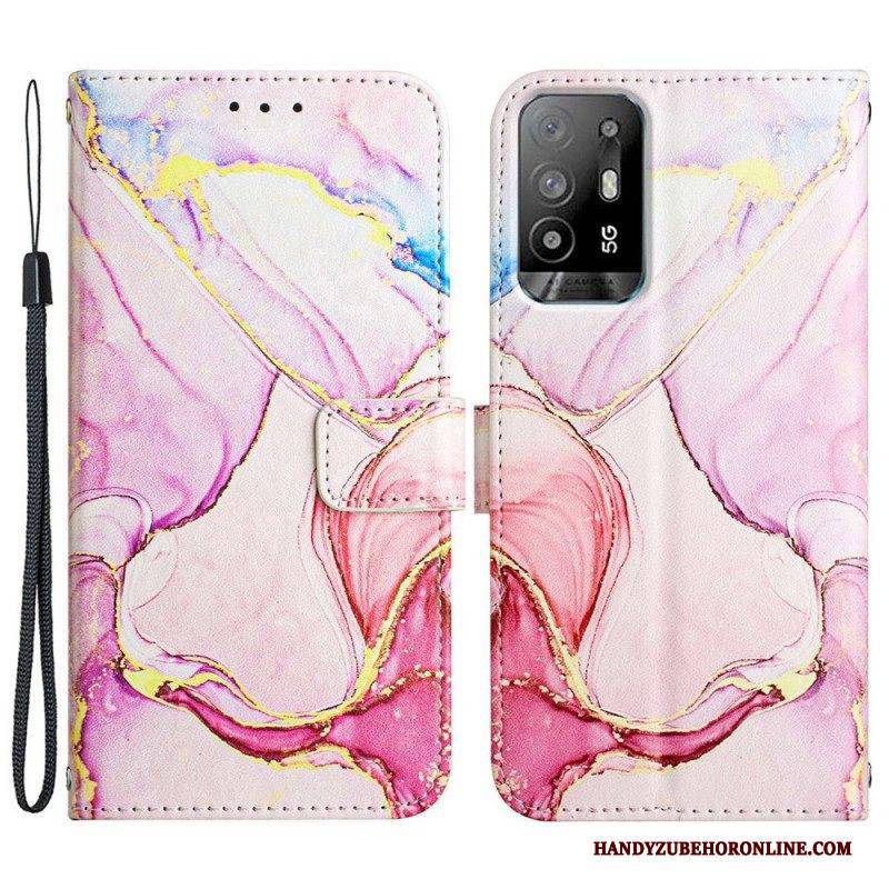 Flip Case Für Oppo A94 5G Marmor Mit Lanyard