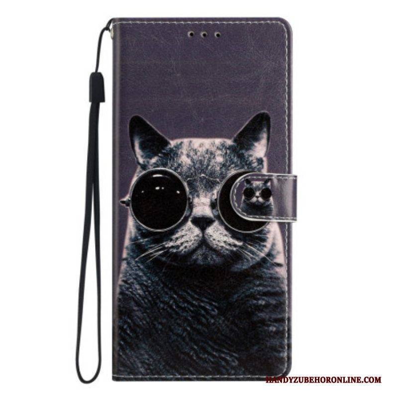 Flip Case Für Oppo Reno 8 Pro Mit Kordel Katzen-riemenbrille