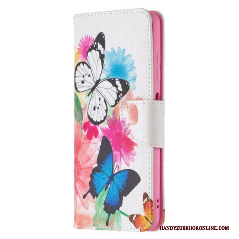 Flip Case Für Poco X3 / X3 Pro / X3 NFC Bemalte Schmetterlinge Und Blumen