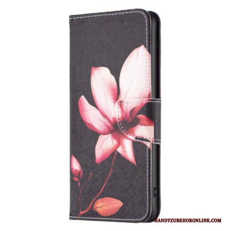 Flip Case Für Samsung Galaxy A14 / A14 5G Blume Auf Schwarzem Hintergrund