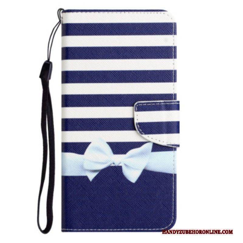 Flip Case Für Samsung Galaxy A14 / A14 5G Mit Kordel Marineblaues Armband