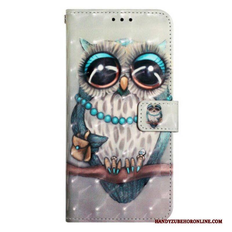 Flip Case Für Samsung Galaxy A14 / A14 5G Mit Kordel Miss Owl Mit Riemen