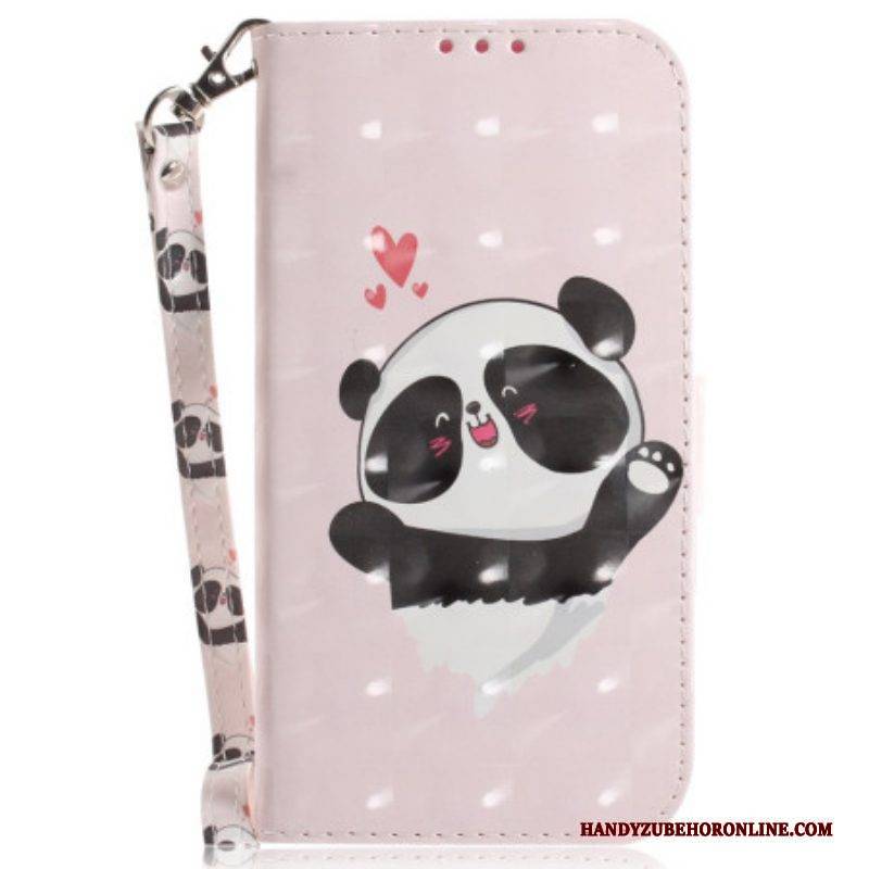 Flip Case Für Samsung Galaxy A14 / A14 5G Mit Kordel Panda Love Mit Schlüsselband