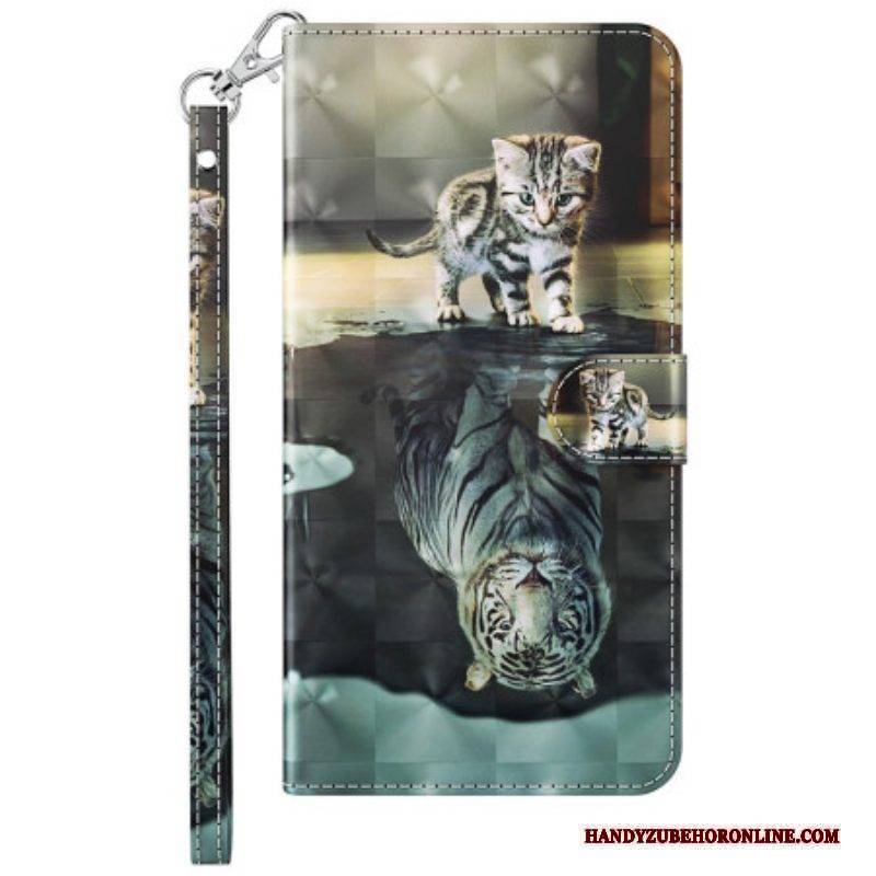 Flip Case Für Samsung Galaxy A14 / A14 5G Mit Kordel Strappy Kitten Dream