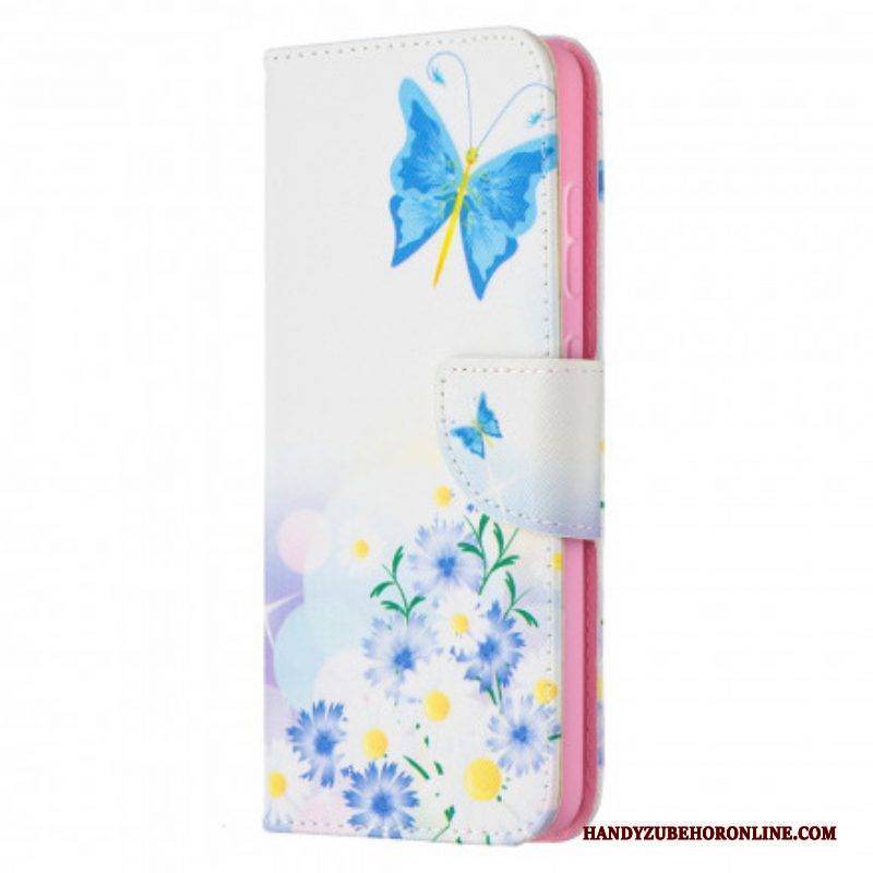 Flip Case Für Samsung Galaxy A52 4G / A52 5G / A52s 5G Bemalte Schmetterlinge Und Blumen