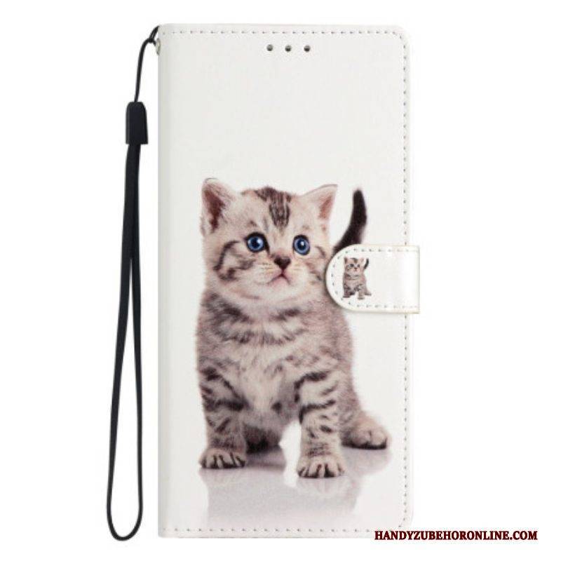 Flip Case Für Samsung Galaxy A53 5G Mit Kordel Hübsches Kätzchen Mit Riemen