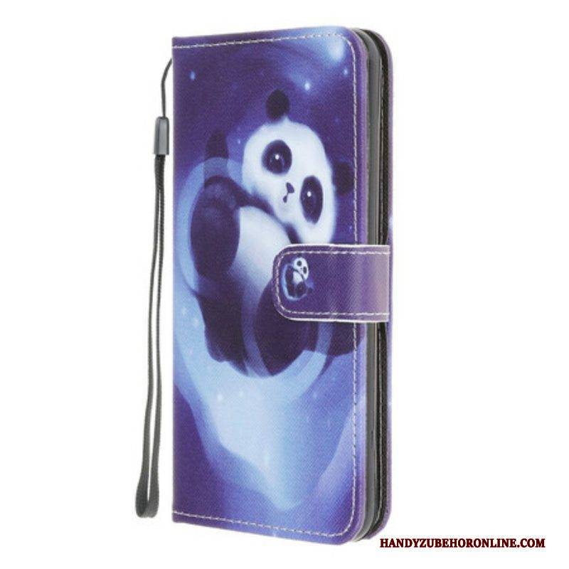 Flip Case Für Samsung Galaxy M12 / A12 Mit Kordel Panda Space Mit Schlüsselband