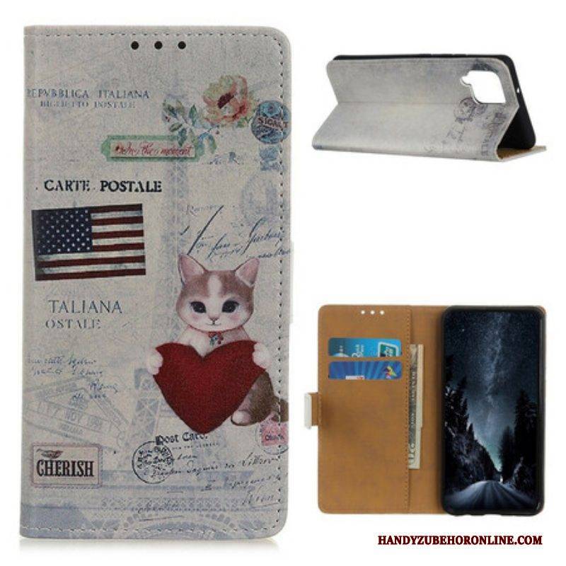 Flip Case Für Samsung Galaxy M12 / A12 Reisende Katze