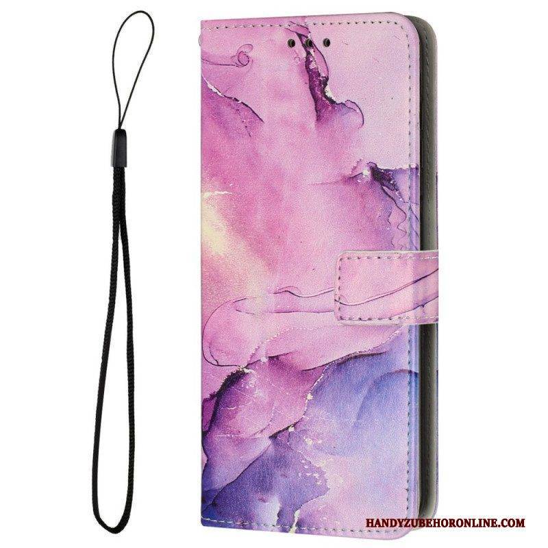 Flip Case Für Samsung Galaxy M13 Marmor Mit Lanyard