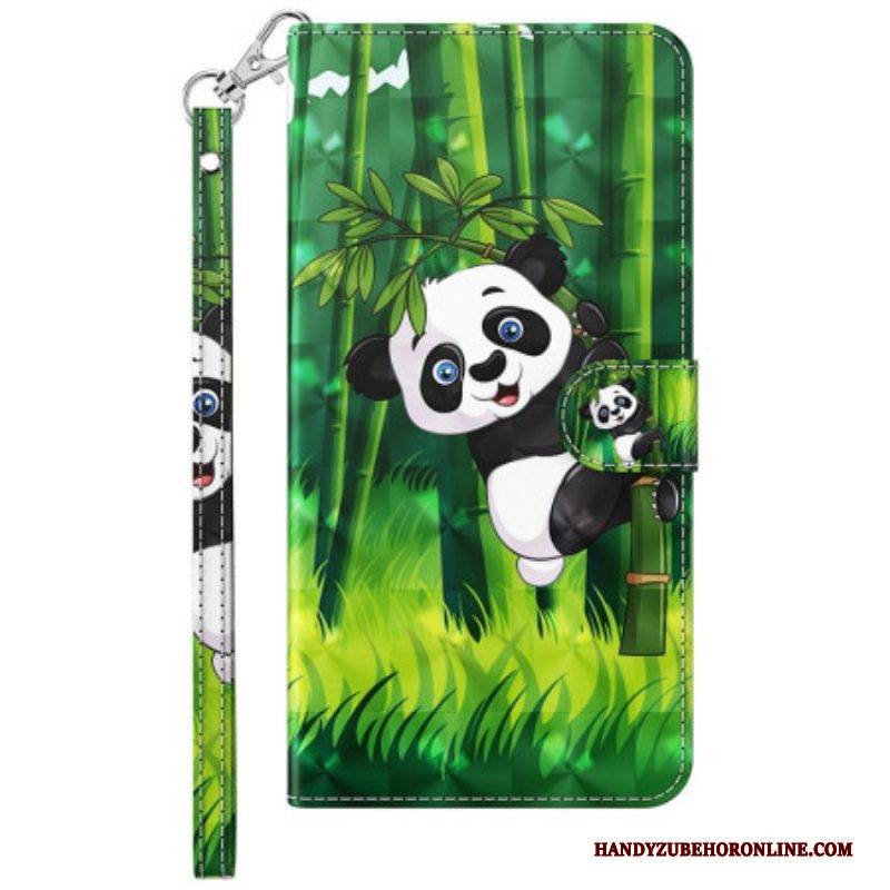 Flip Case Für Samsung Galaxy M13 Panda Und Bambus Mit Schlüsselband