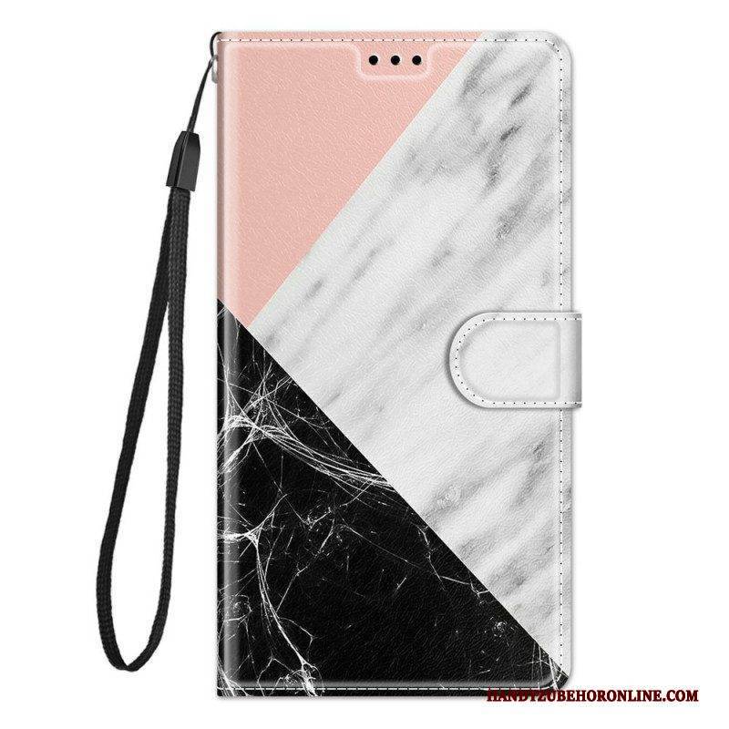 Flip Case Für Samsung Galaxy M23 5G Marmor Und Schlüsselband