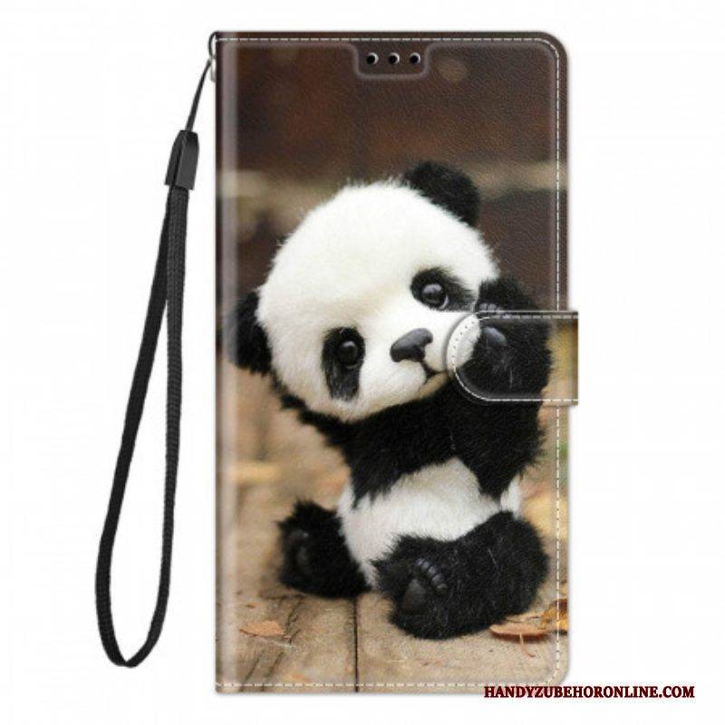 Flip Case Für Samsung Galaxy M23 5G Mit Kordel Kleiner Panda Mit Riemen