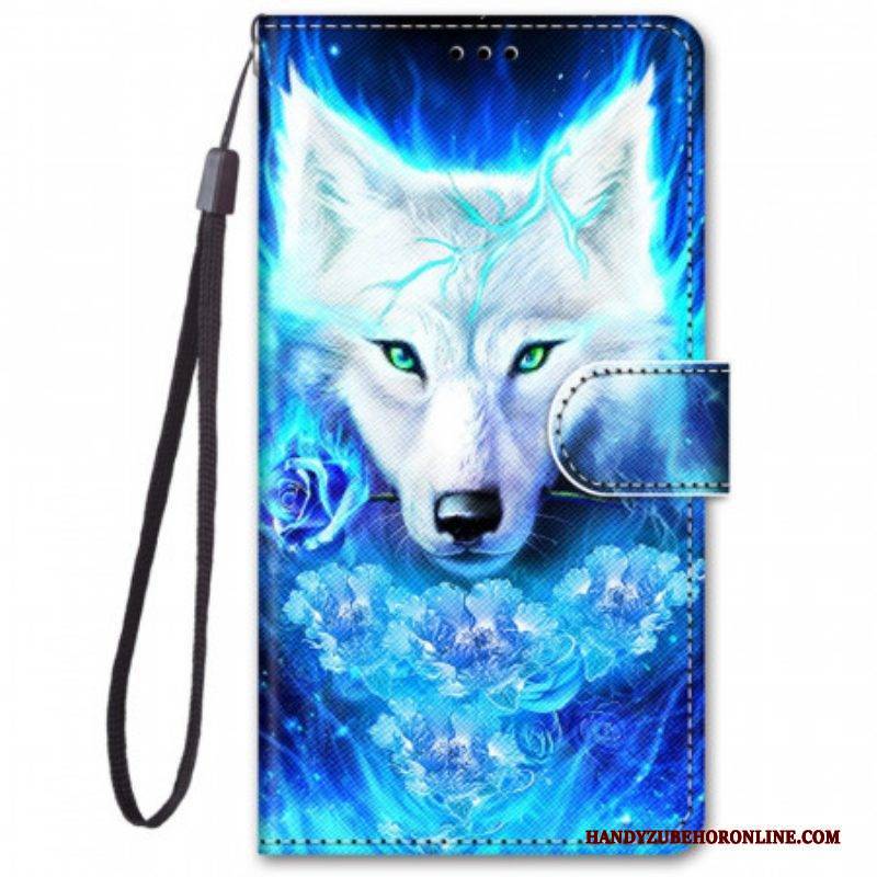 Flip Case Für Samsung Galaxy M52 5G Fluoreszierender Wolf