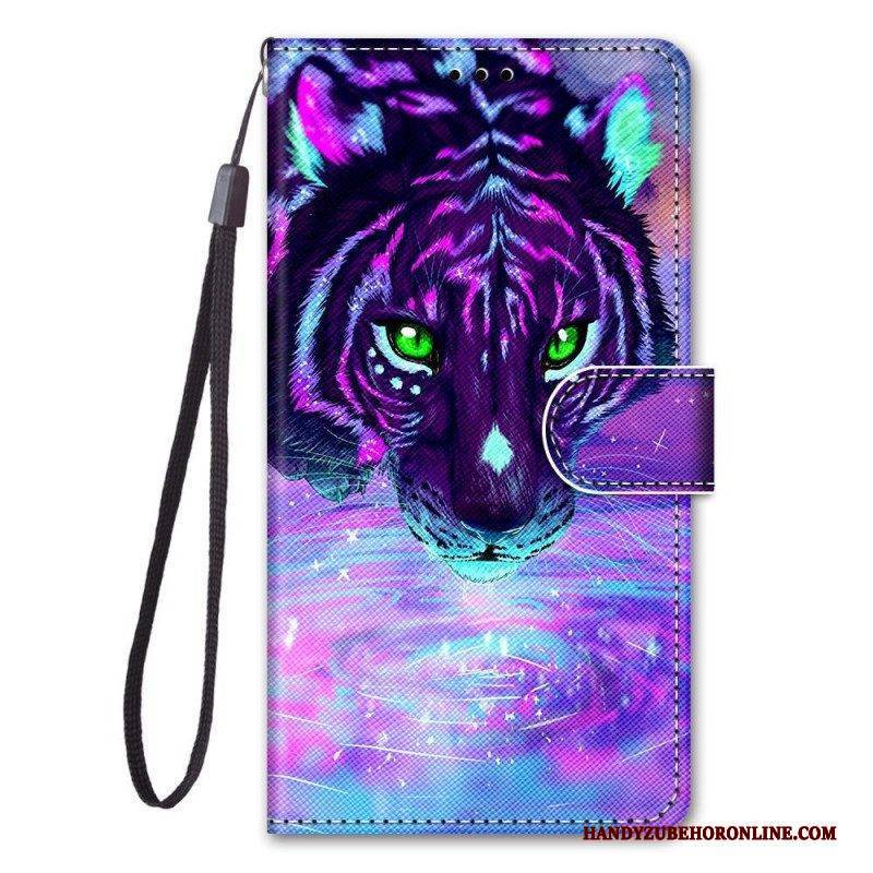 Flip Case Für Samsung Galaxy M53 5G Mit Kordel Feline On Fire Mit Riemen