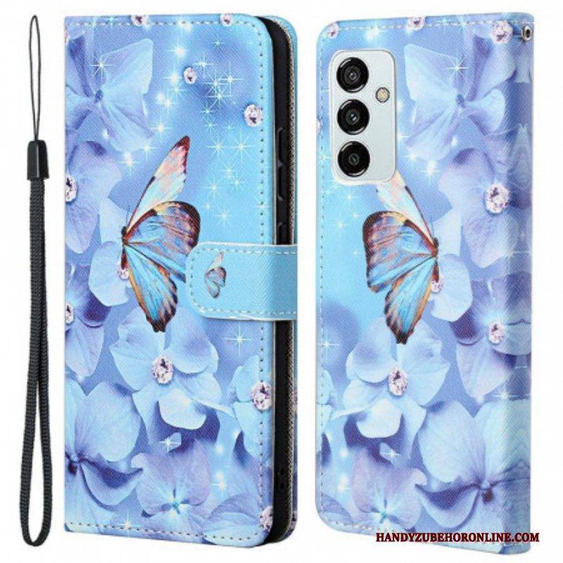 Flip Case Für Samsung Galaxy M53 5G Mit Kordel Tanga-schmetterlinge