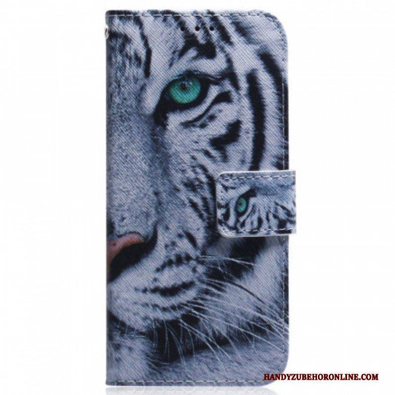 Flip Case Für Samsung Galaxy M53 5G Weißer Tiger